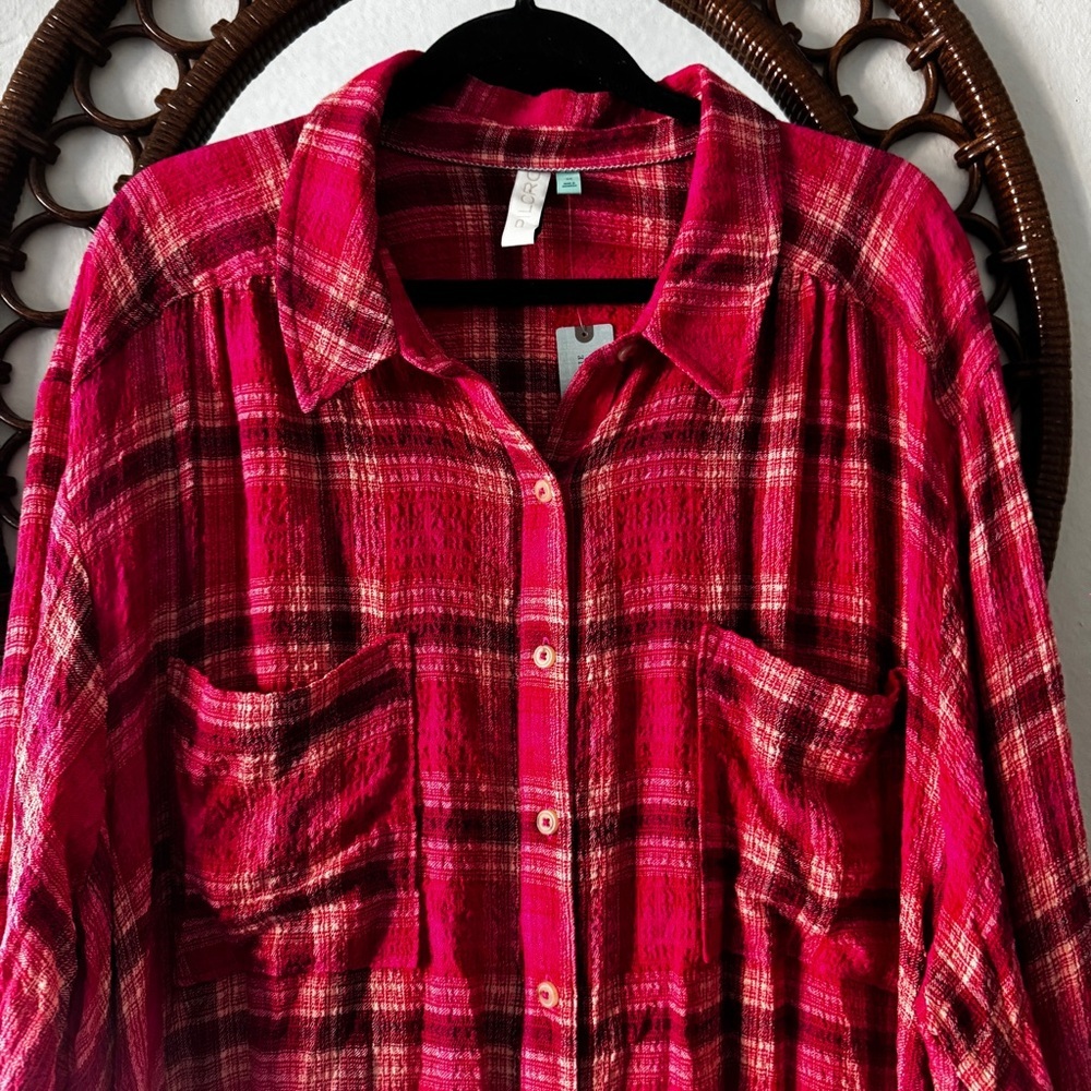 Anthropologie pilcro pink plaid button down NWT Size 3X - Picture 2 of 9
